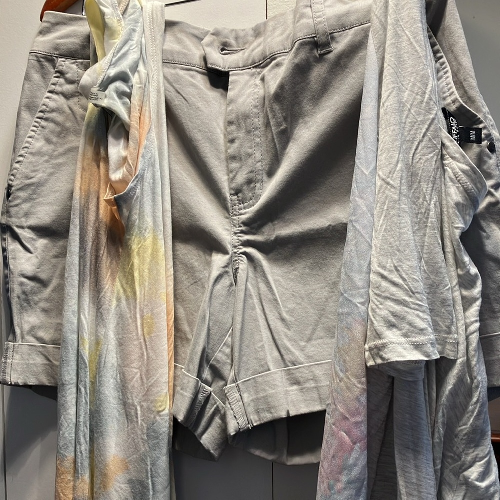 Short set with two shirts: Tribal shorts with DKNYC and Buffalo DB shirts